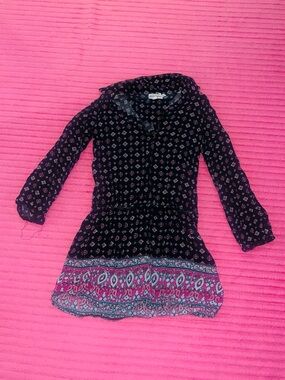 Sherman Girls' Navy Dress with Pink Border Print